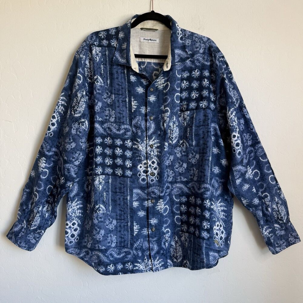 Tommy Bahama Medium Pina Shibori Linen Button Down Long Sleeve Shirt Vacation
